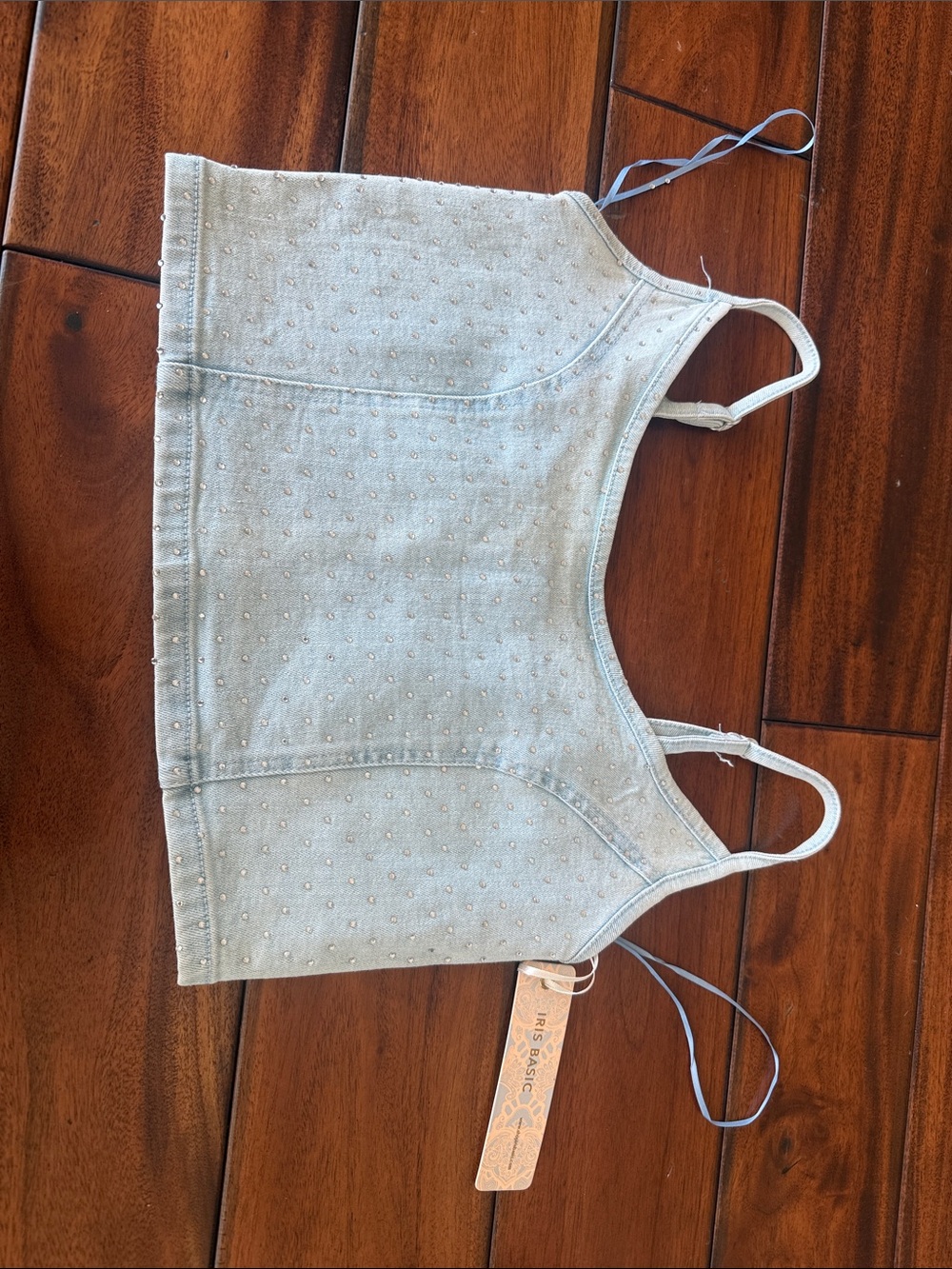 Light Blue Studded Denim Crop Top